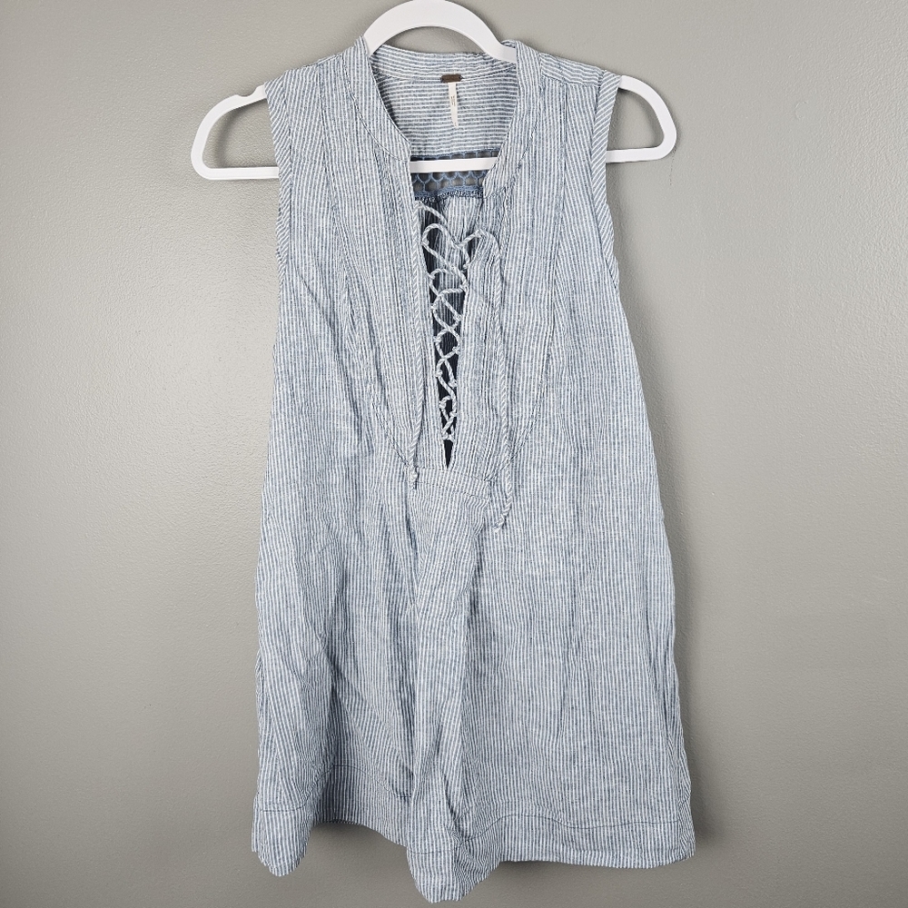 Free People Blue And White Stripe Mini Dress Size Small